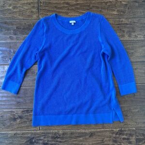 Talbots Cobalt Blue Sweater Medium 3/4 Sleeve Open Knit Sheer
